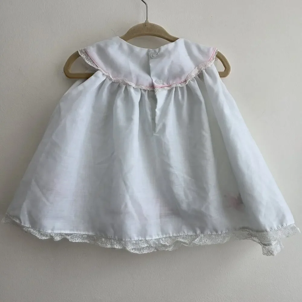 Vtg‎ 60s Style 3 To 6 Month Old Dress Birds Embroidery Baptism Easter White Lace